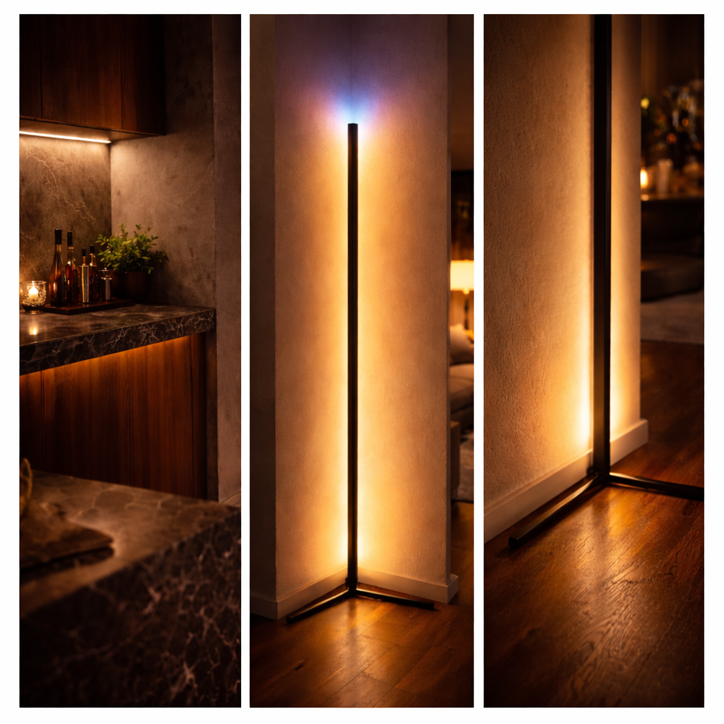 Premium Corner Floor Lamp – Adjustable LED Ambient Lighting with Remote & App Control