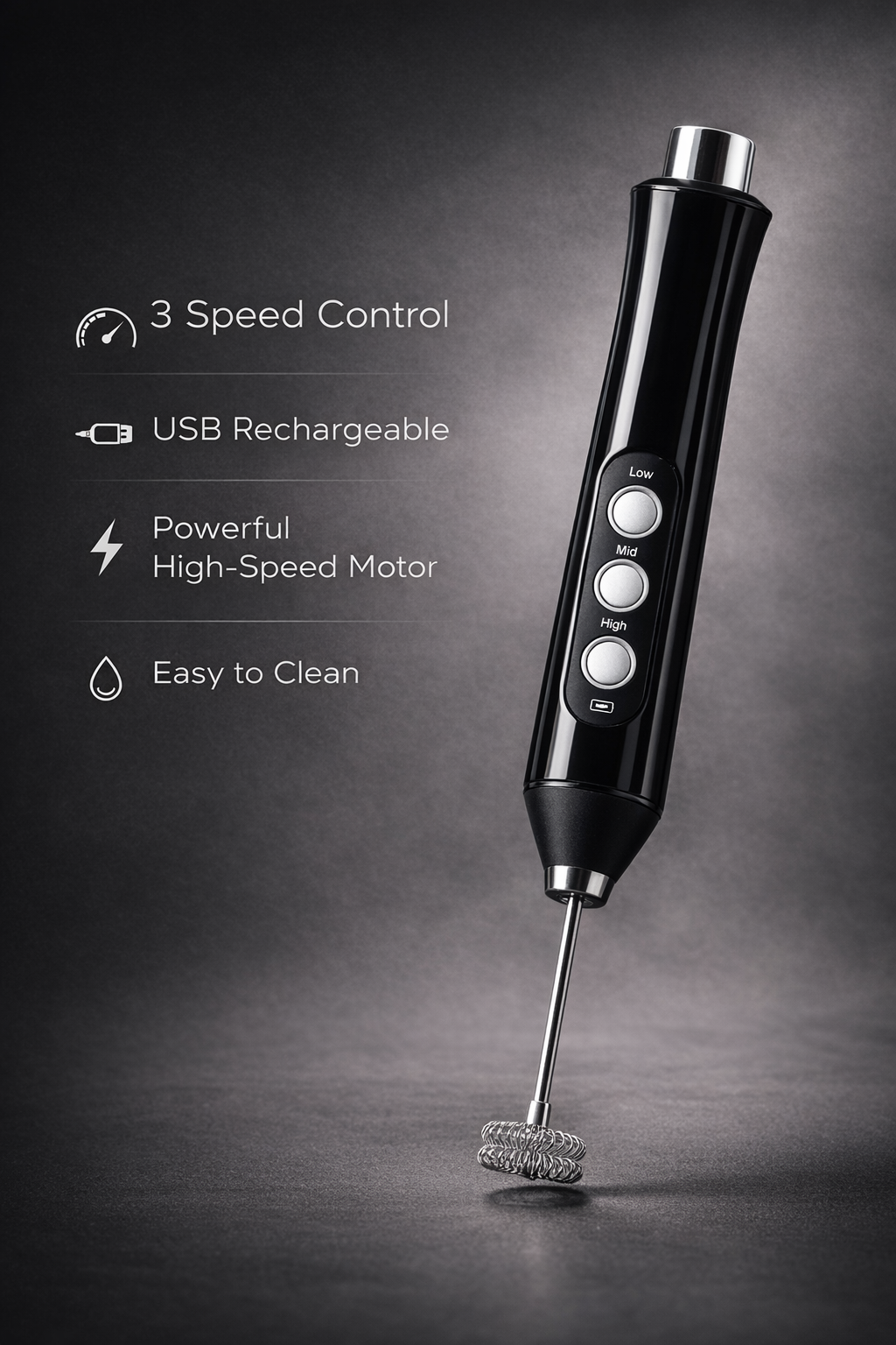 Electric Milk Frother 3-in-1 Handheld, USB Rechargeable Coffee Frother with Stainless Steel Whisk, Fast Foam Maker