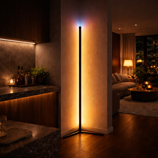 Premium Corner Floor Lamp – Adjustable LED Ambient Lighting with Remote & App Control