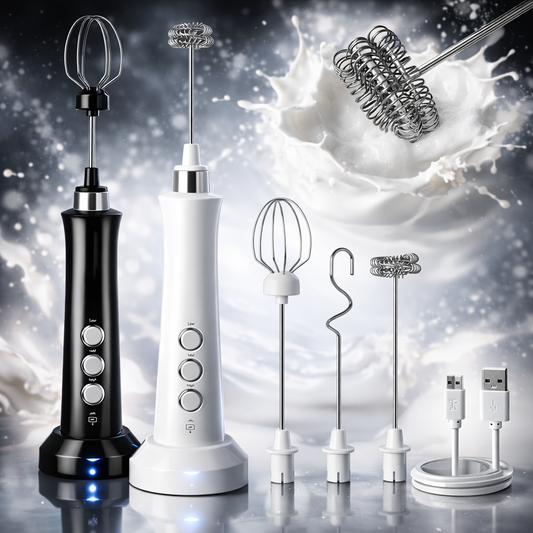 Electric Milk Frother 3-in-1 Handheld, USB Rechargeable Coffee Frother with Stainless Steel Whisk, Fast Foam Maker
